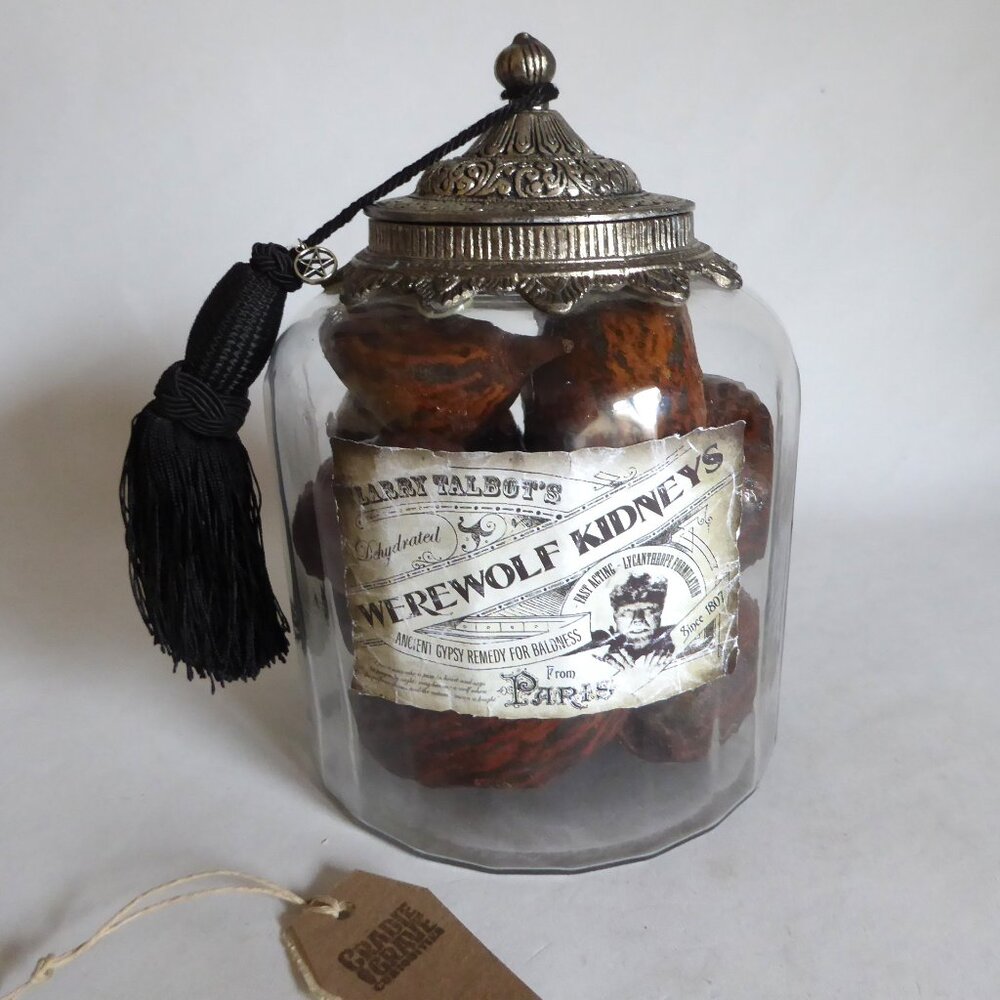 NEW APOTHECARY GLASS JAR WEREWOLF WOLFMAN KIDNEYS GOTHIC ODDITY PROP